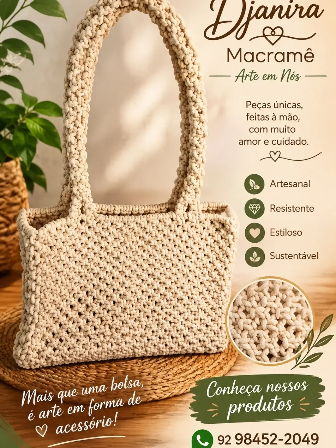 Bolsa de Macramê Natural