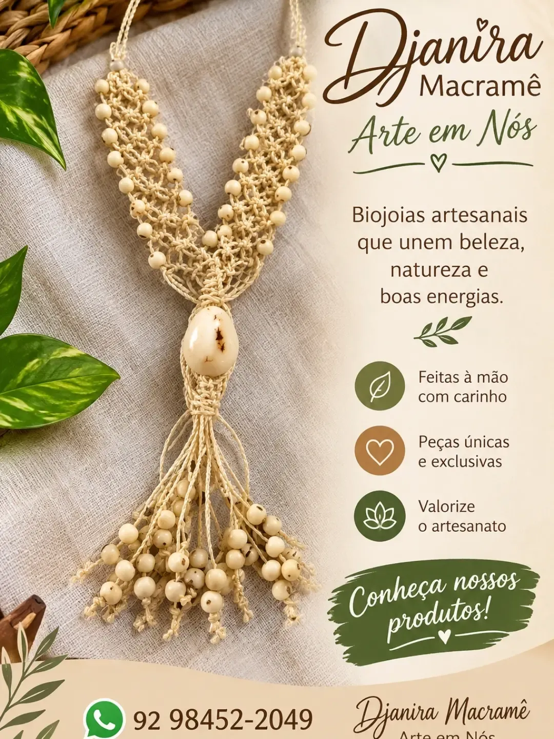 Colar de Macramê com Pingente de Semente
