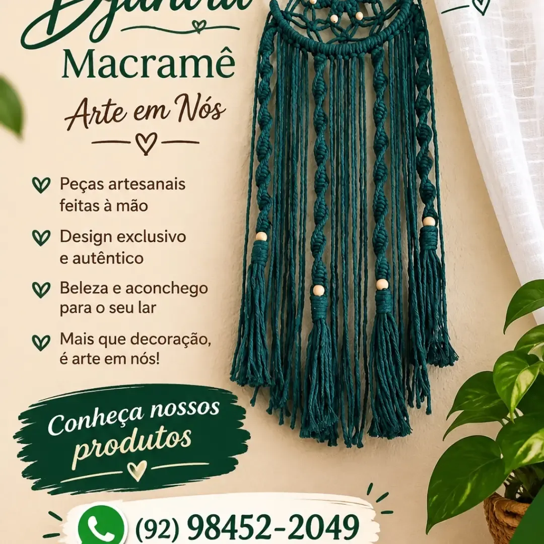 Painel de Macramê Verde-Petróleo