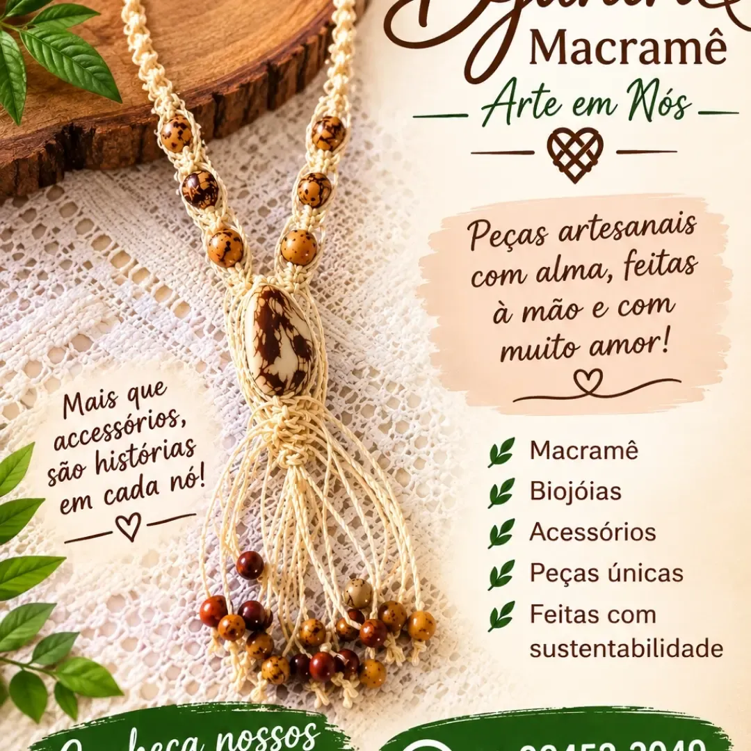 Colar Longo de Macramê com Sementes